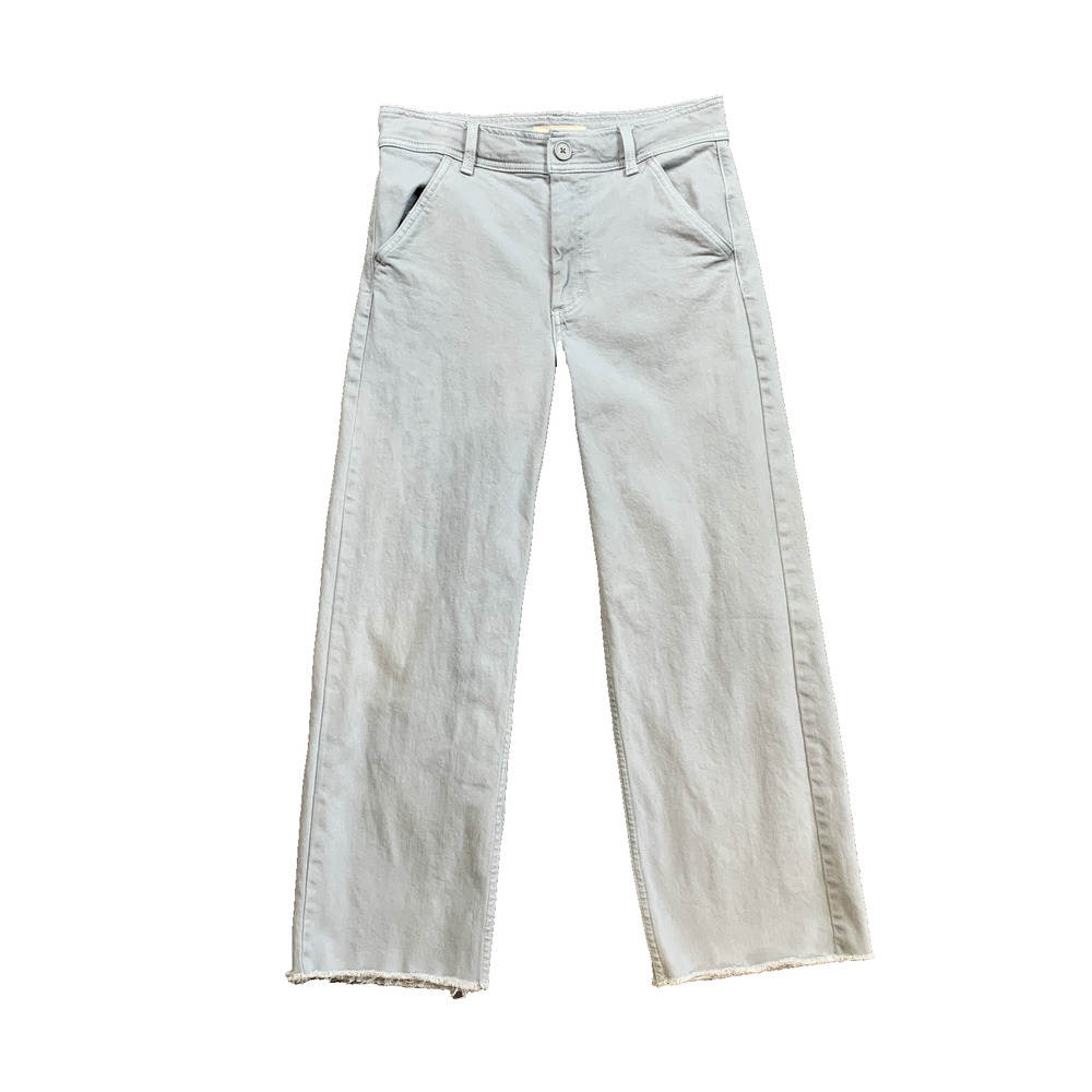 Lucky Brand Jeans Womens 8/29 Dusty Blue High Rise Wide Leg Frayed Hem Pocket